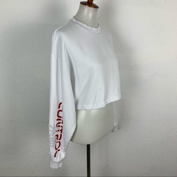 Asos Womens Small White Long Sleeve Crop Sweatshirt Y2K Streetwear - Picture 3 of 7